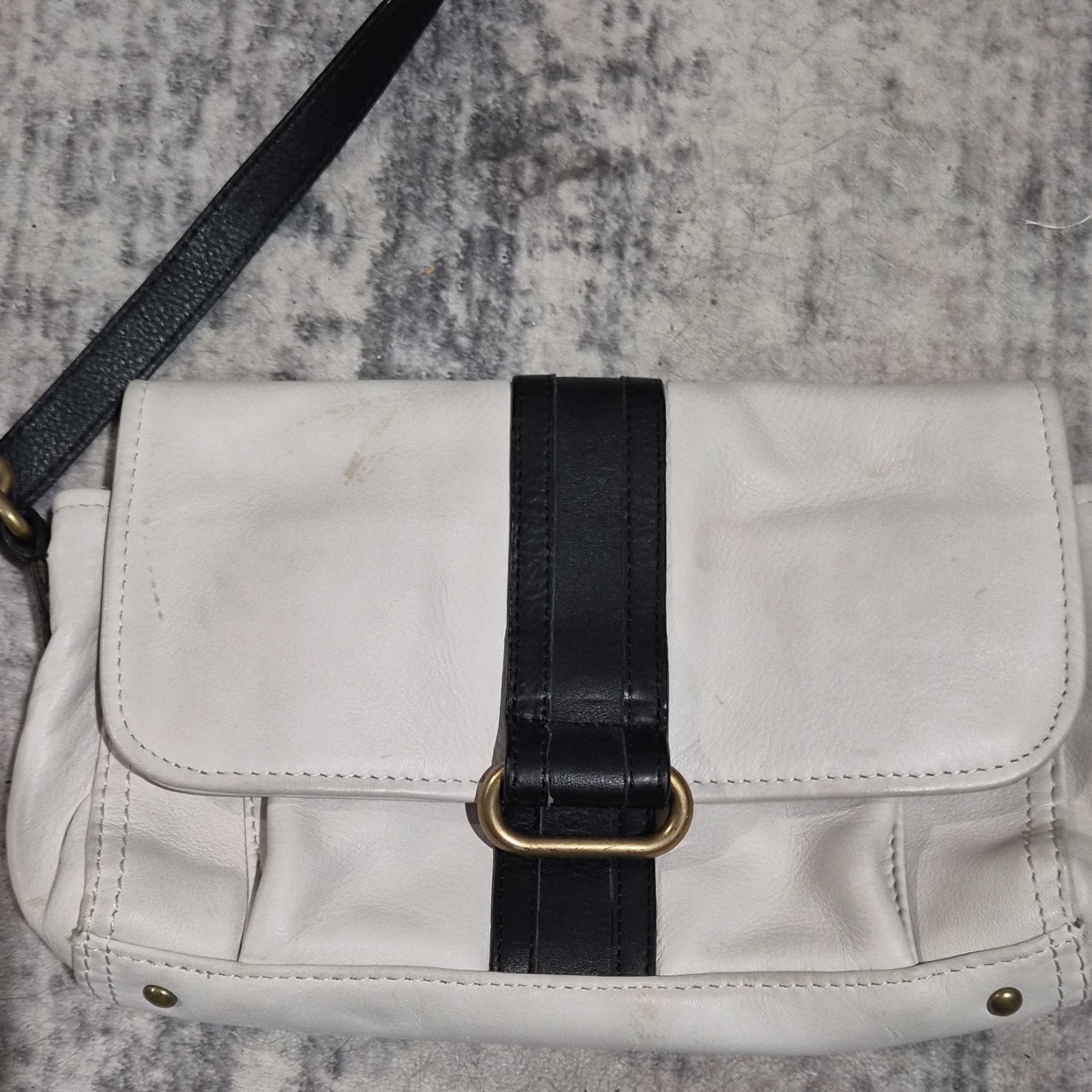 White & Black Women’s Crossbody Bag Magnetic Flap Inner Pockets Buckle Gold
