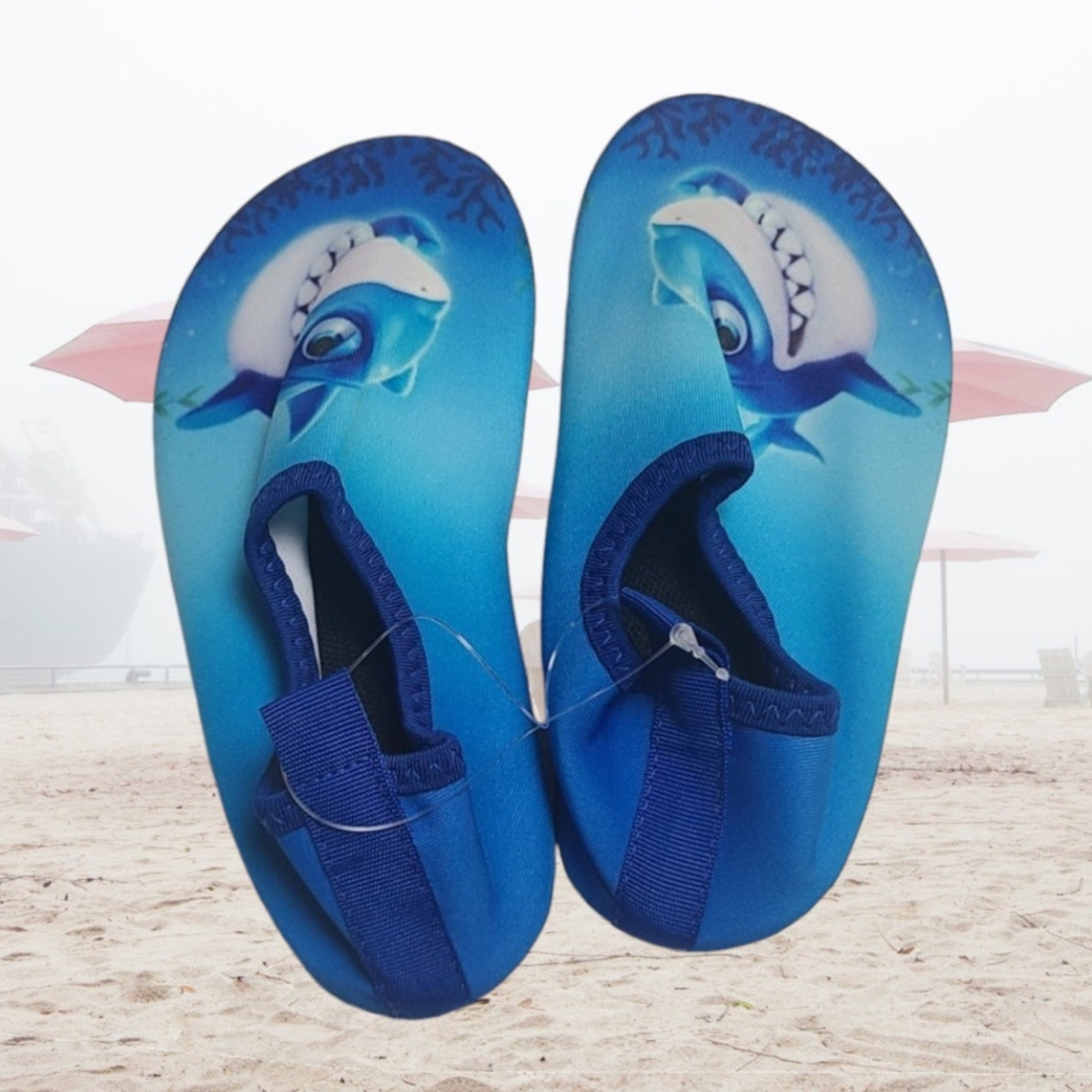 Bigib size 11 Little Kid’s Blue Shark Non-Slip Swim Water Shoes ~ NEW