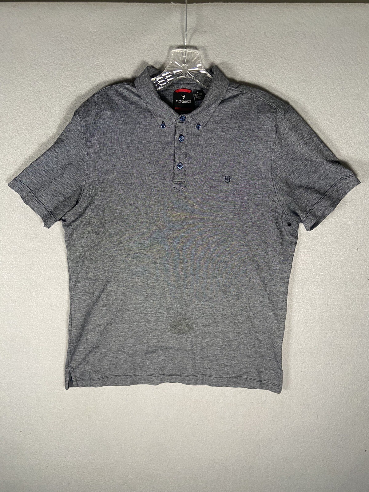 Mens Victorinox Gray Short Sleeve Polo Shirt Cotton Stretch Size L Slim