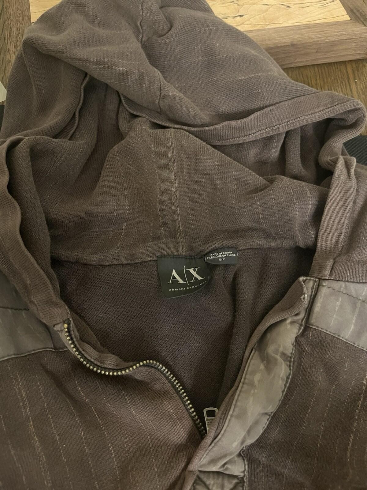 Armani Exchange Cutoff Hoodie, Brownish Grey With Stripes