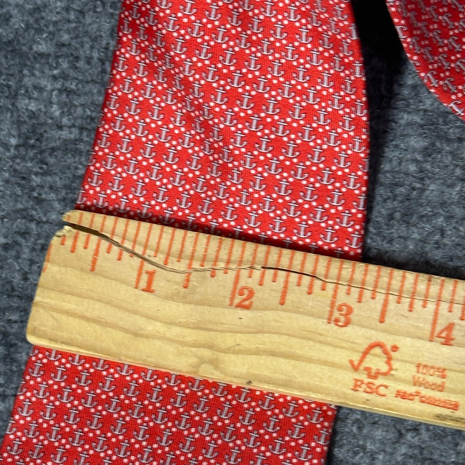 Salvatore Ferragamo Red Anchor Silk Tie Made In Italy 100% Silk Nautical 3.25″