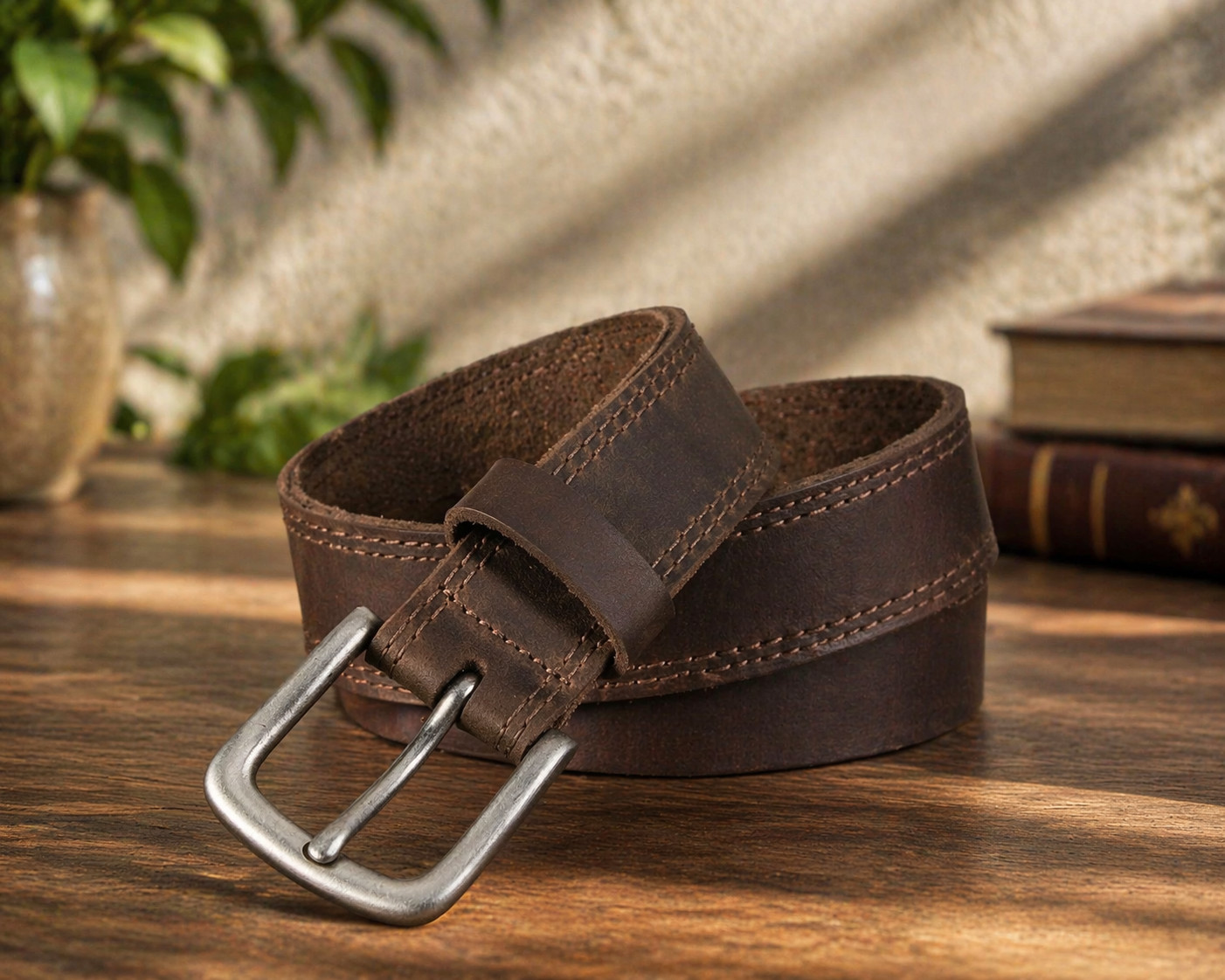 Mens Full Grain Leather Belt Brown Pin Buckle Casual Dress 1″ 28-46