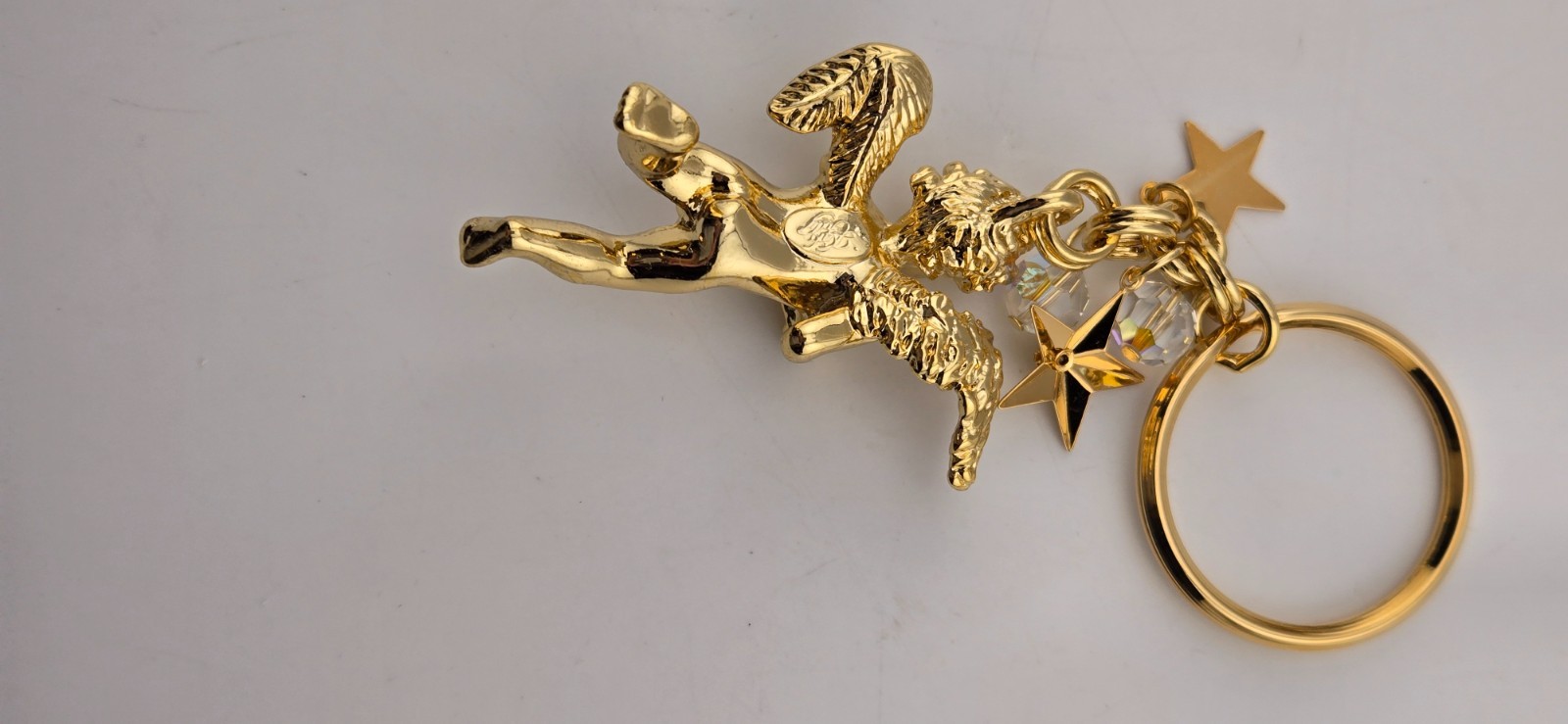 KIRKS FOLLY CHERUB ANGEL KEY CHAIN RING Star Aurora Crystal Charms GT #19