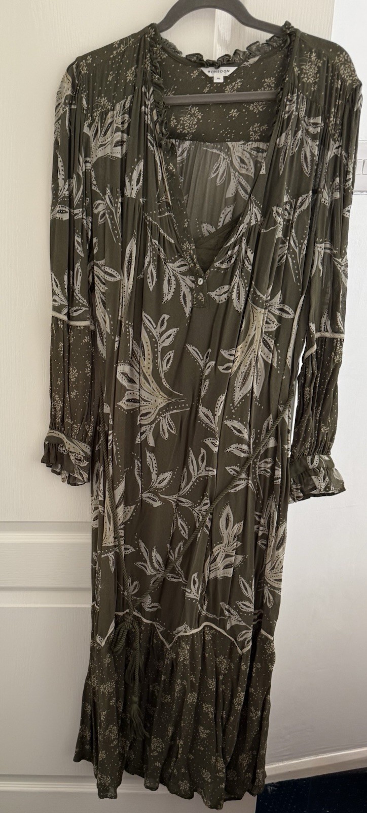 Monsoon Green Floral leaf Print Dress Size XL Midi Length , Regular Fit