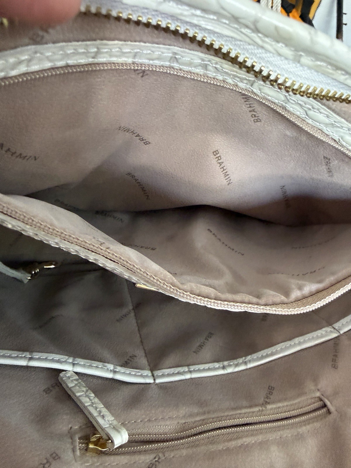 Brahmin Medium Asher Tote – White Croc Embossed Melbourne Leather w Tassel Charm