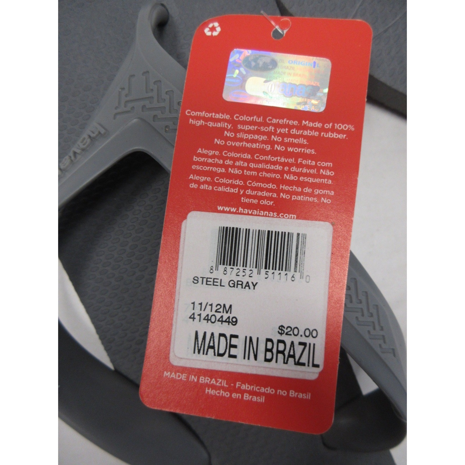 Havaianas Sandals Men 11 12 M Gray Flip Flops Rubber Casual Beach Summer NEW