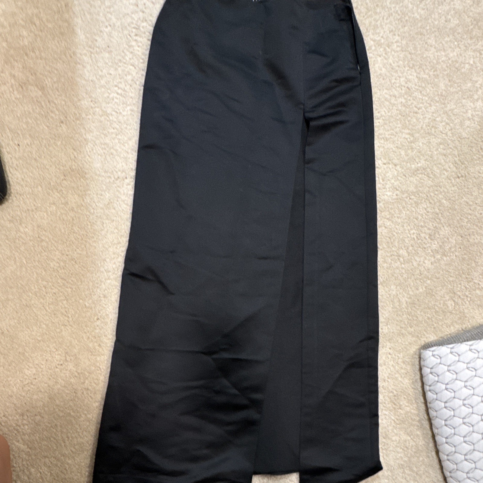 Sisley Satin Black Long Straight/Pencil Skirt Size 40 Slit Zip Made Italy
