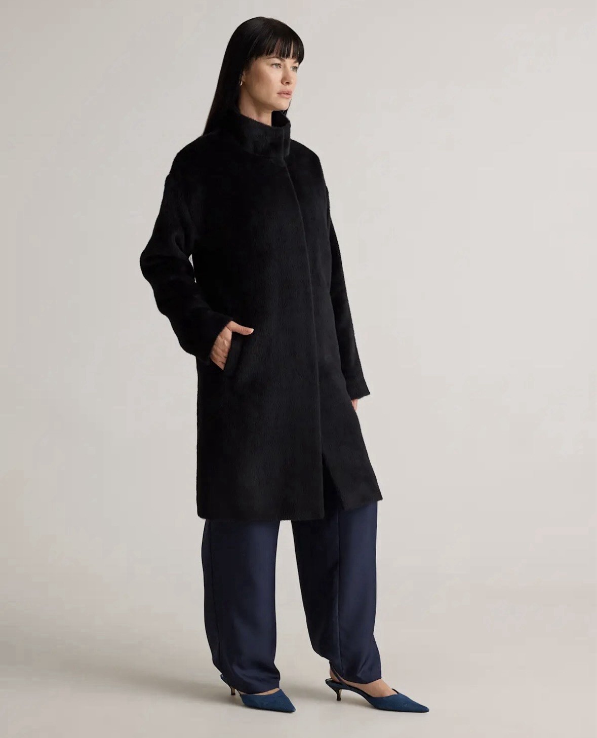 NWT Quince 100% Alpaca Wool Stand Collar Coat Black S