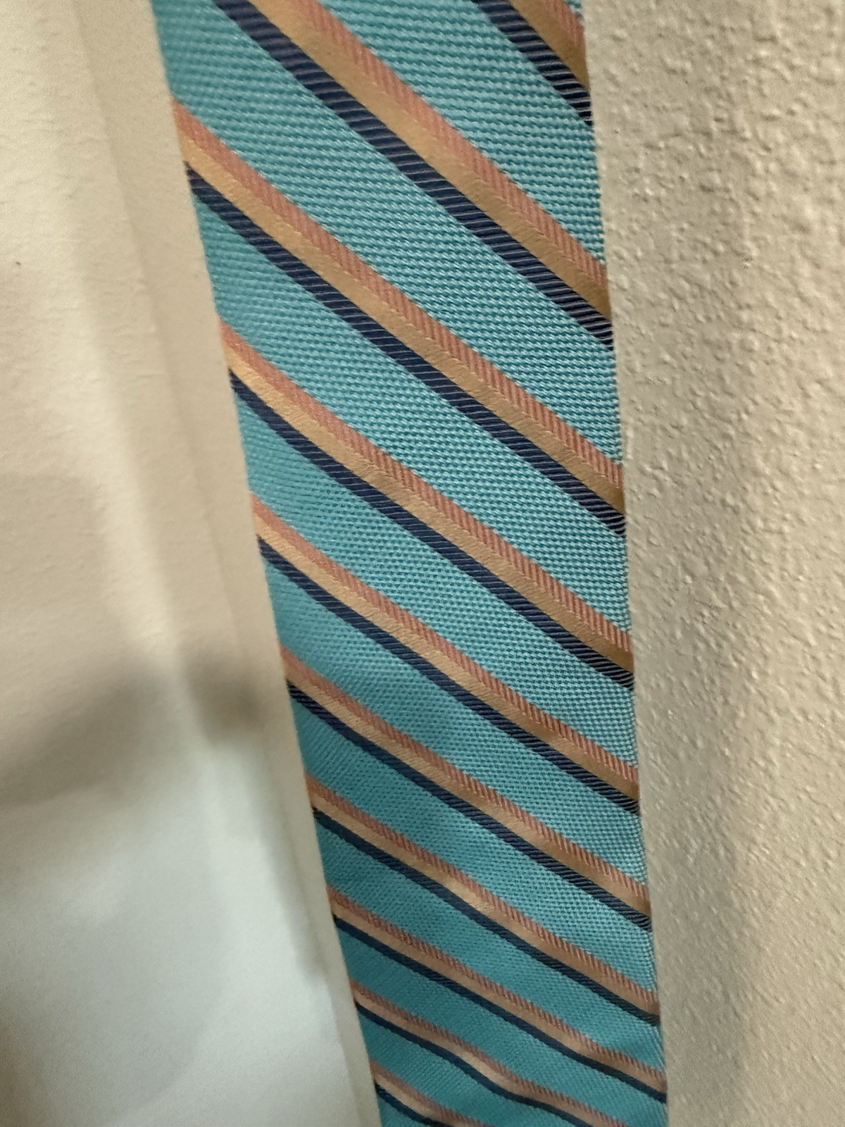Tom James Corporate Image Silk TieMens Turquoise Blue Pink Stripe Excellent
