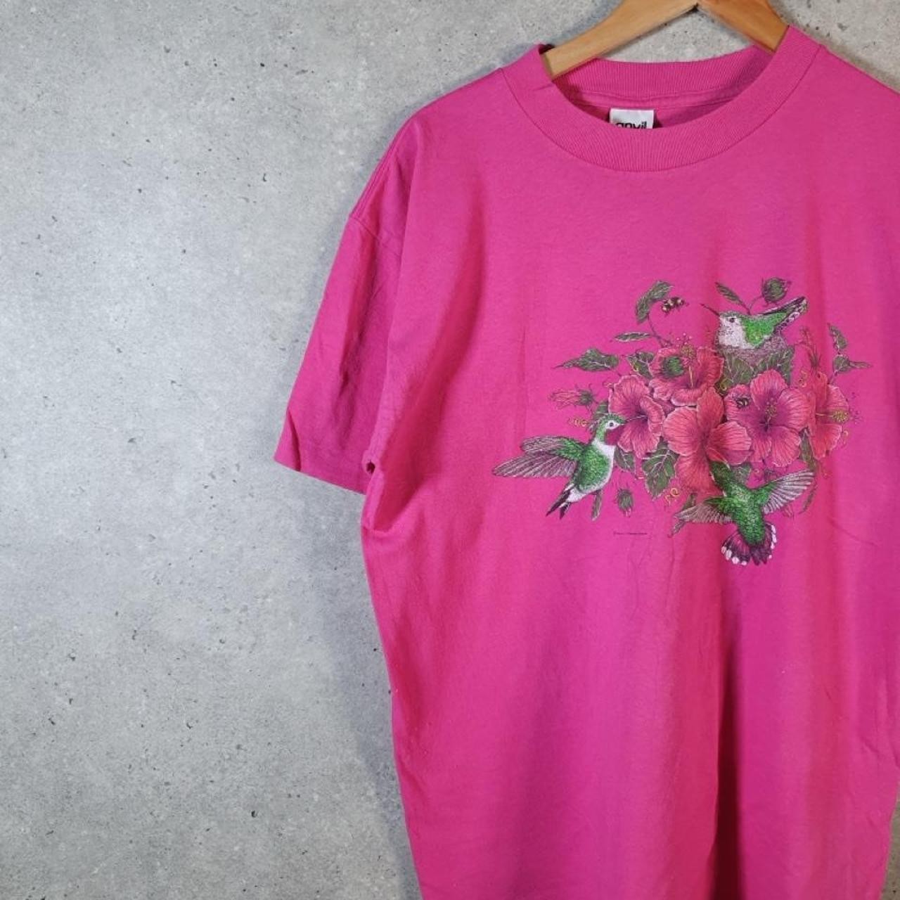 Vintage Anvil Hummingbird & Hibiscus Graphic Single Stitch TShirt Men L C31759