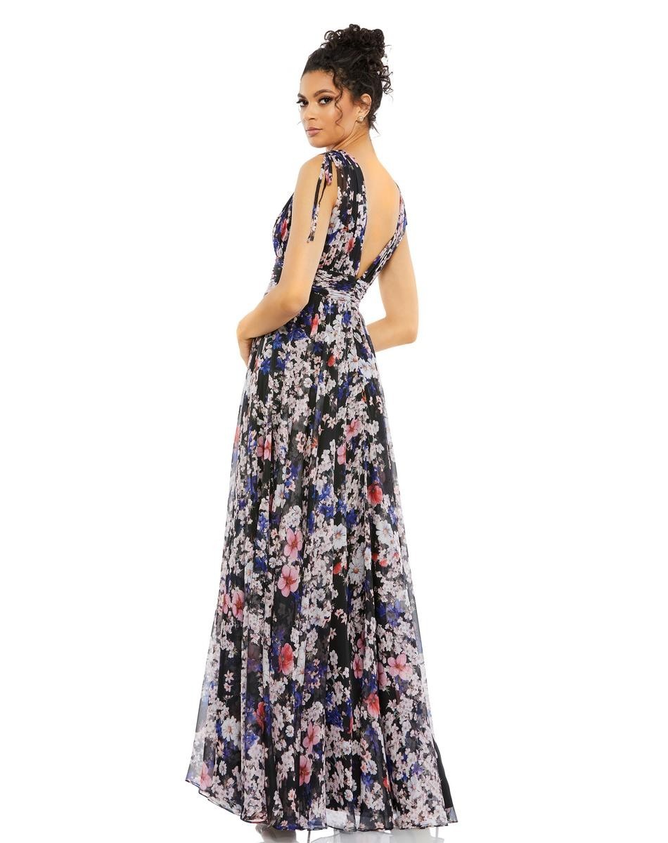 Mac Duggal Black Multi Pleated Floral Chiffon A Line Gown Size 6 $398