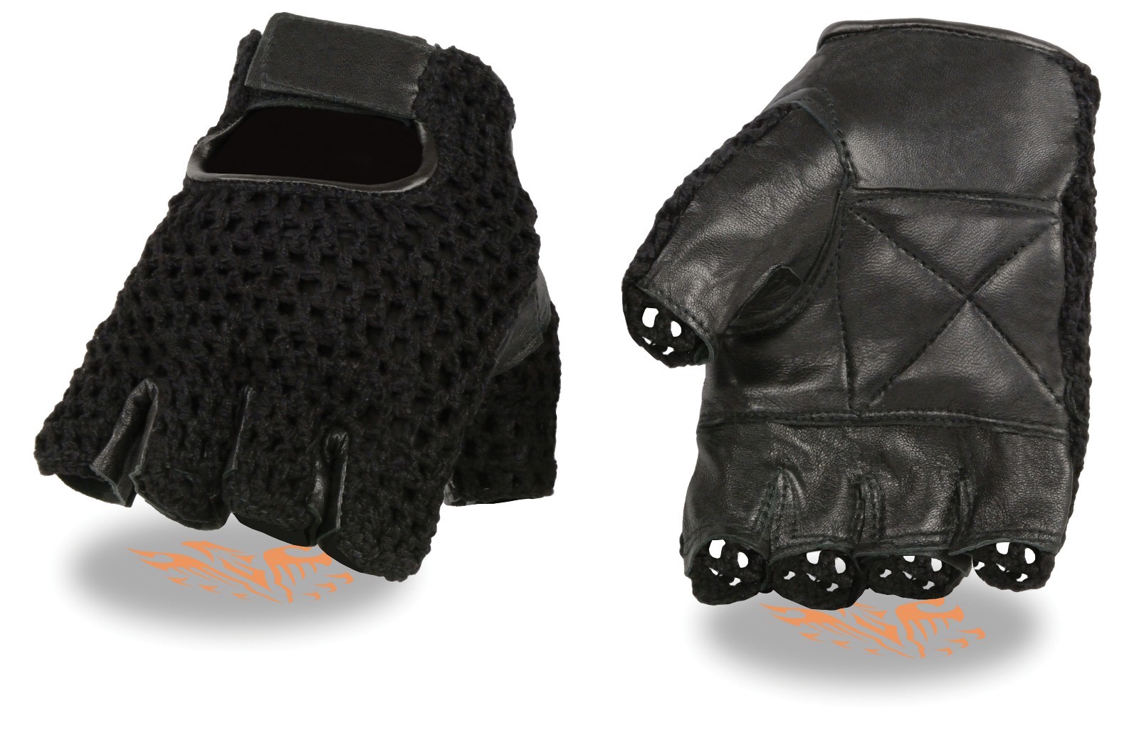 Milwaukee Leather SH219 Men’s Leather/Mesh Fingerless Gloves, Padded Palm to 5X