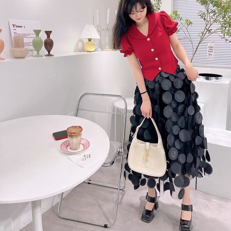 Mesh Long Skirts Fashion Elastic High Waist Tulle Skirt Casual A-Line Skirt