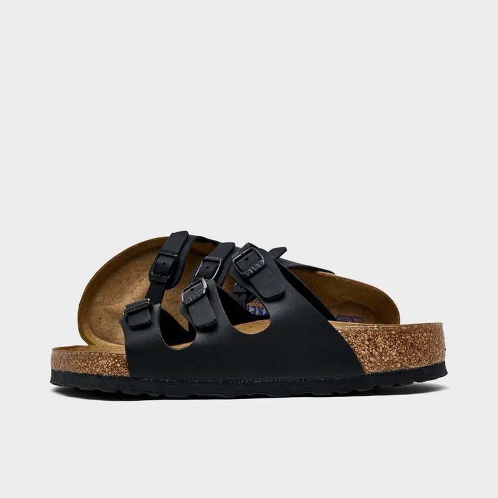 Birkenstock Women’s Black Wide Florida Soft Footbed Birkibuc Sandals
