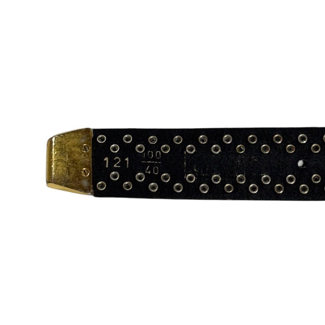 GIANNI VERSACE 1990s Studded Leather Belt Two-Tone Gold Silver Buckle Used