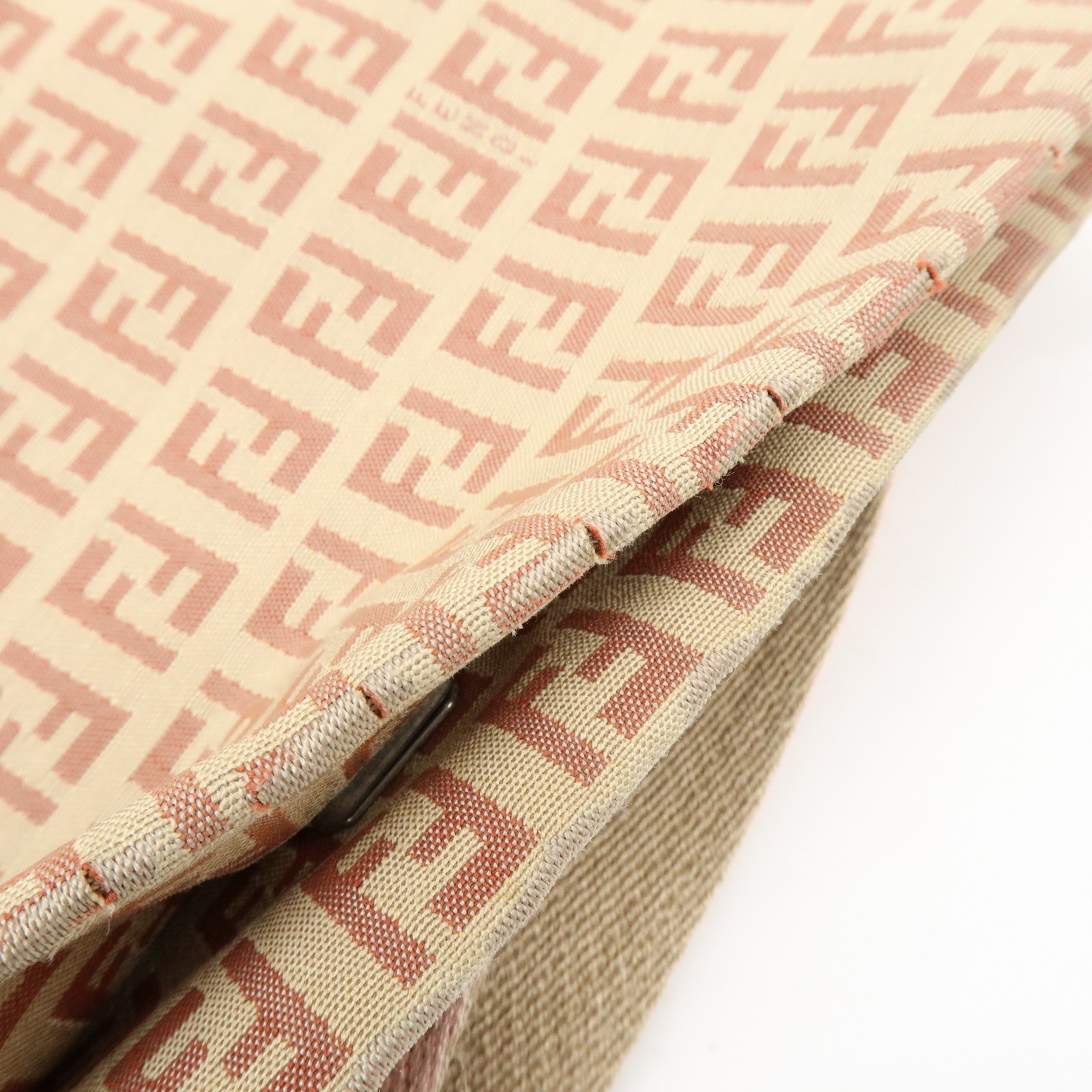 FENDI Zucchino Canvas Leather Shoulder Bag Beige Pink 8BR318 Authentic Used F/S