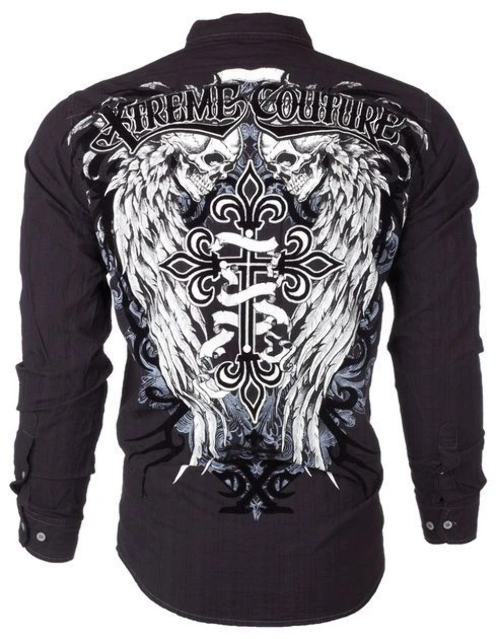 XTREME COUTURE by AFFLICTION Men’s BUTTON DOWN Shirt KINGS FALL Skulls $78