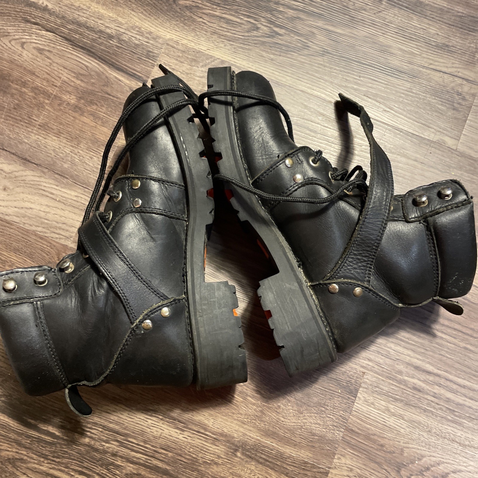 Element Motorcycle Boots Womens Size 9 Black Leather Logo Zip up Snap Lace Up