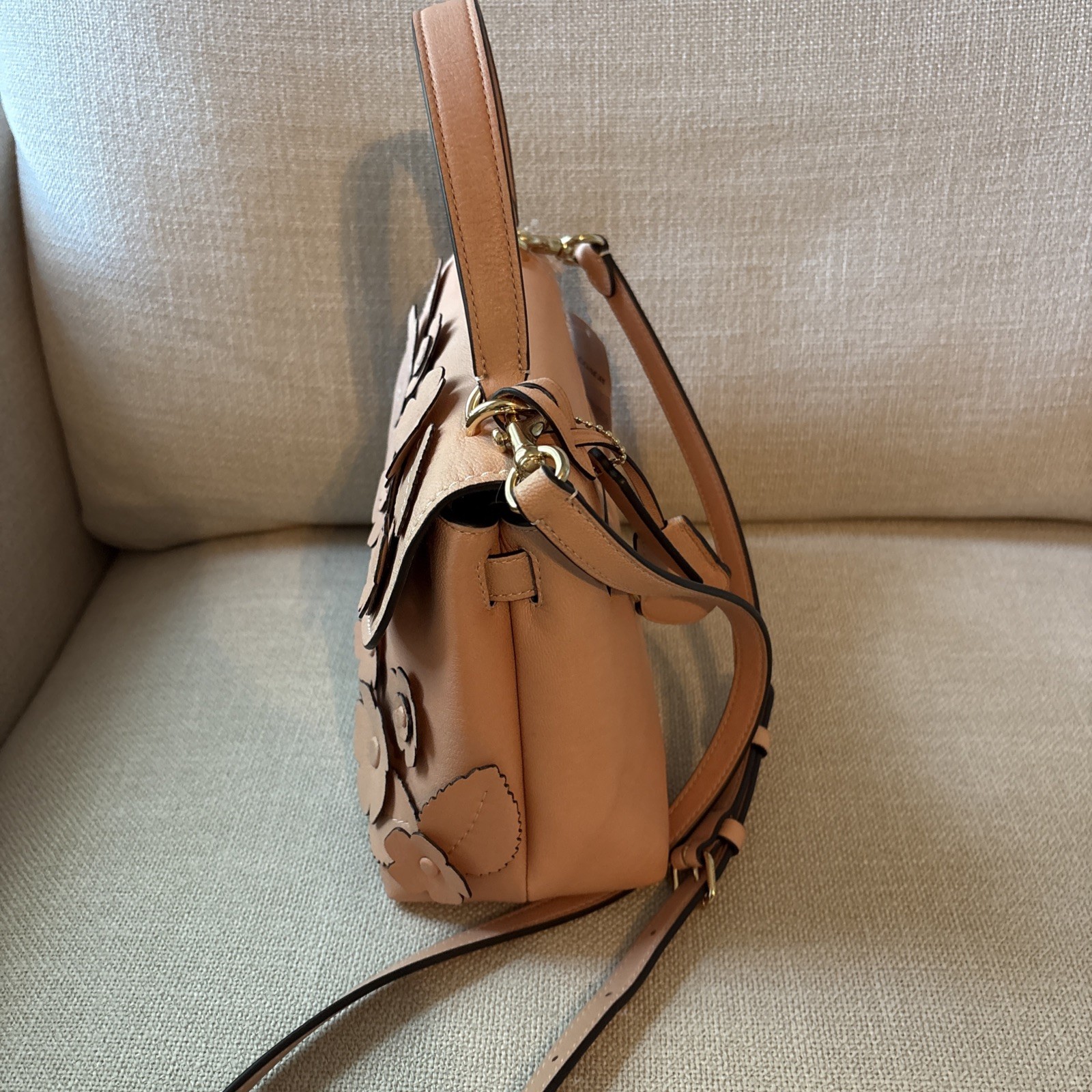 NWT COACH Emory Top Handle Bag with Floral Appliqué in Light Pink Color CDY44
