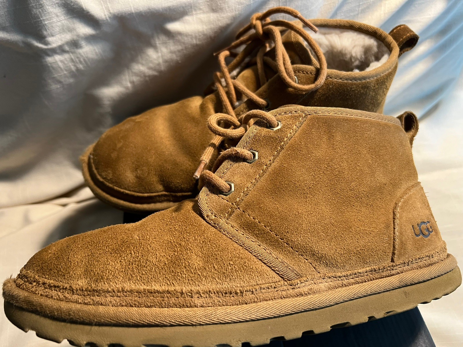 UGG Neumel Chukka Boots Men Size 9 M Chestnut Brown Suede Wool Lined Boxed 3236