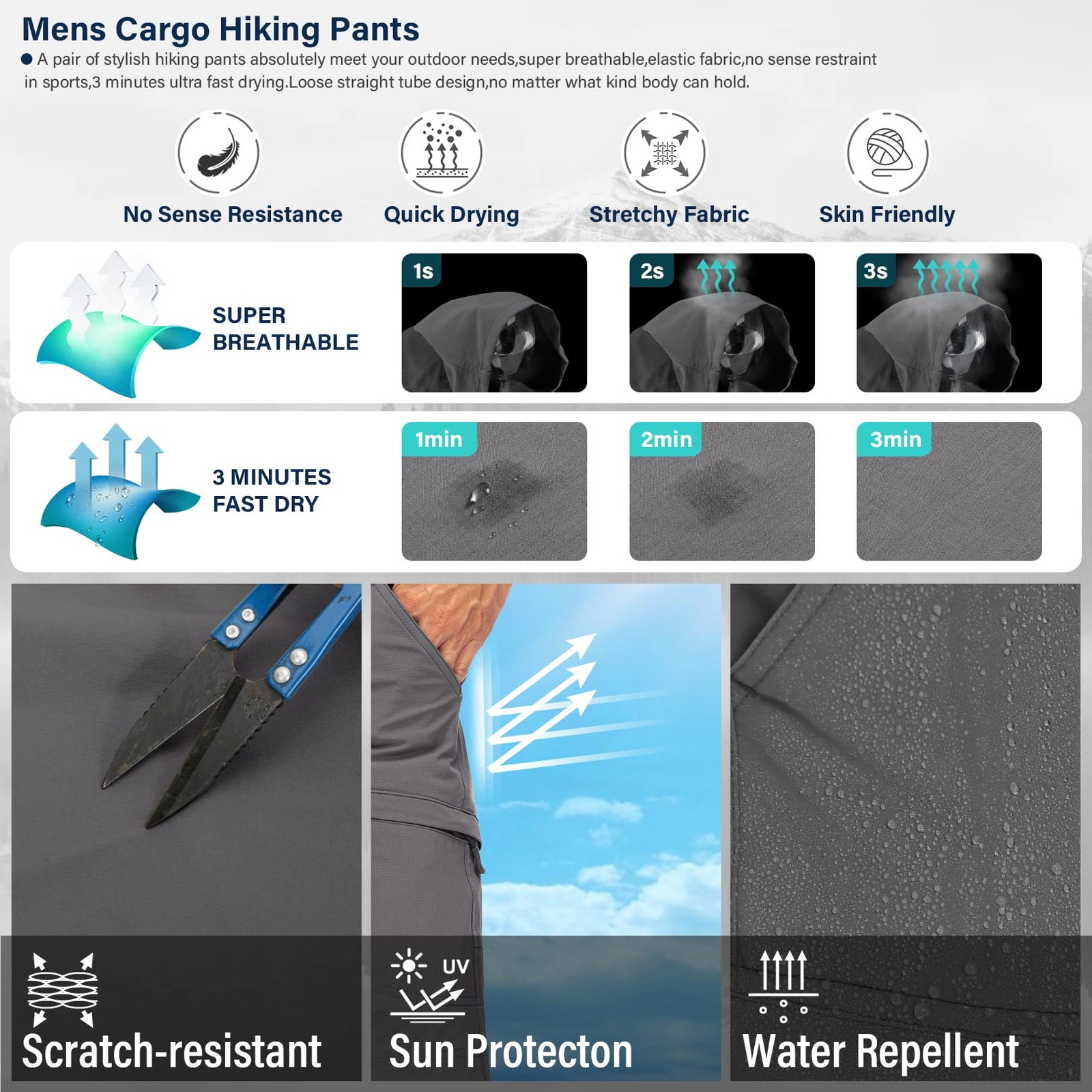 Men’s Quick Dry Hiking Pants UPF 50 Travel Fishing Safari Cargo Boy Scout 38