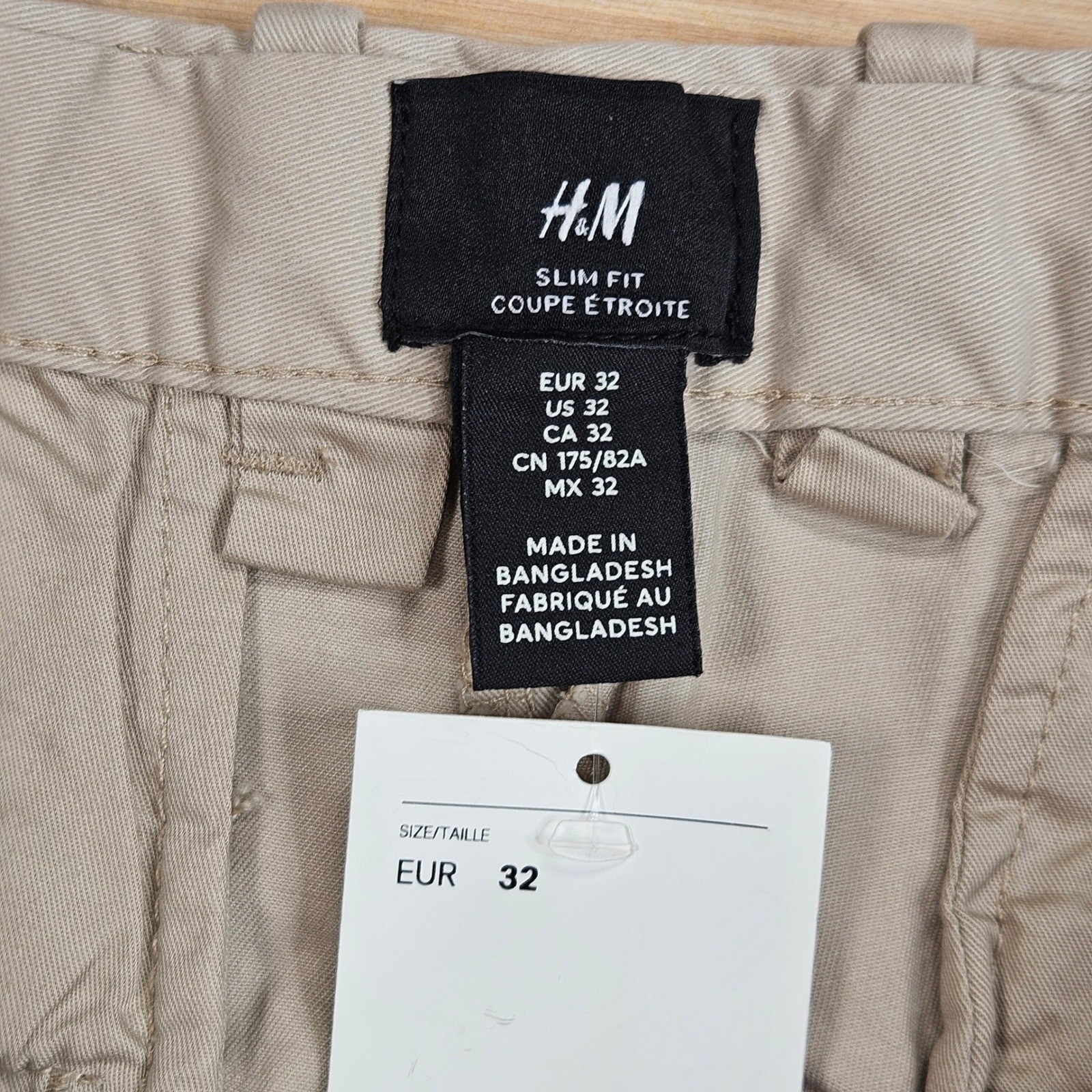 H&M Slim Fit Chino Pants Mens 32×31 Beige Trousers Office Minimalist NEW