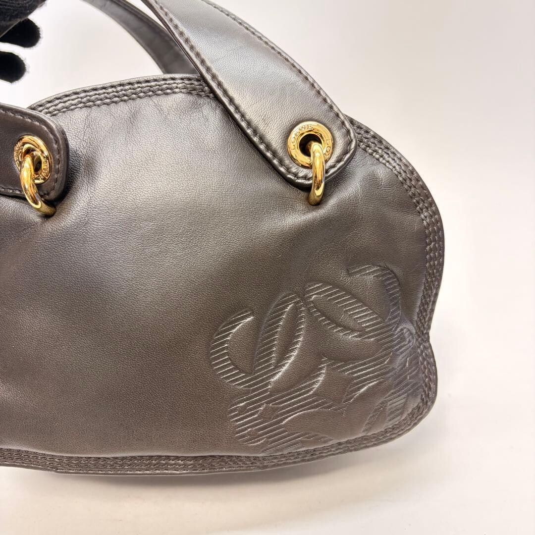LOEWE Handbag Anagram Nappa Leather Dark Brown Vintage Authentic From Japan