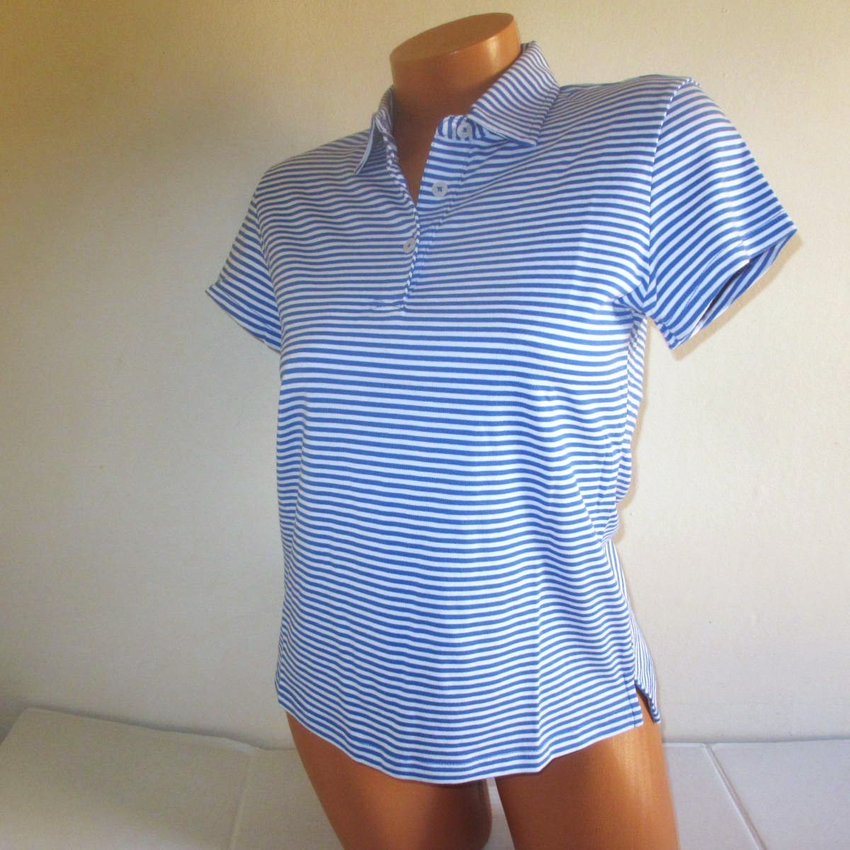 RENWICK Pima 100% Cotton Golf Polo Shirt XS Short Sleeve Cobalt White Stripe $85