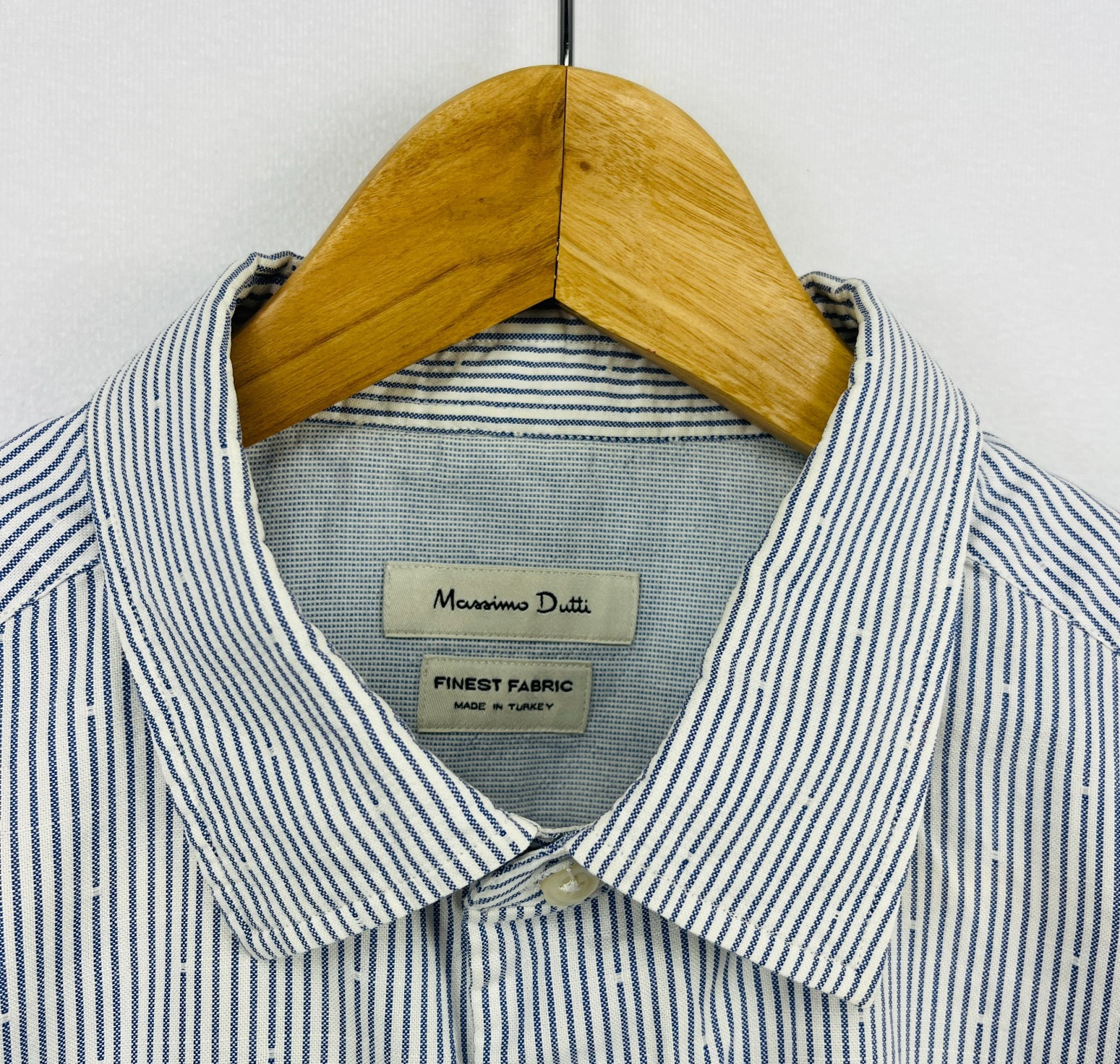 Massimo Dutti Shirt Button Down Blue Stripe Long Sleeve Flip Cuff Mens Sz L