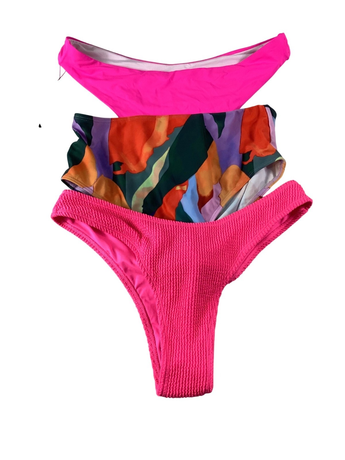 Womens Bikini Bottom Set of 3 – 2 Pink & 1 Multicolor High Waist -M & Large* New