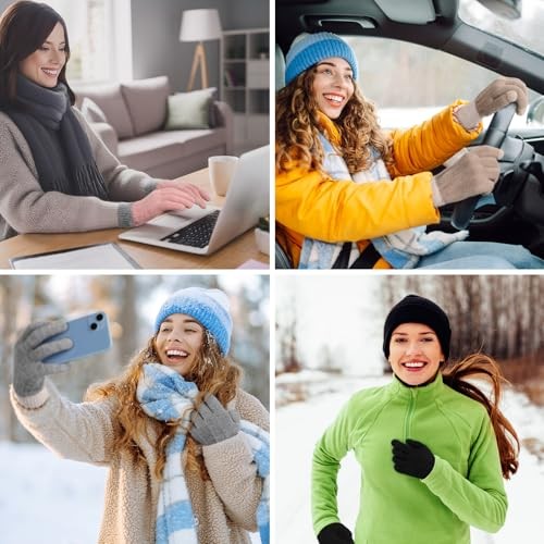 Clothirily Winter Gloves for Women – Touch 4 Pack, Black & Grey & Khaki & Pink