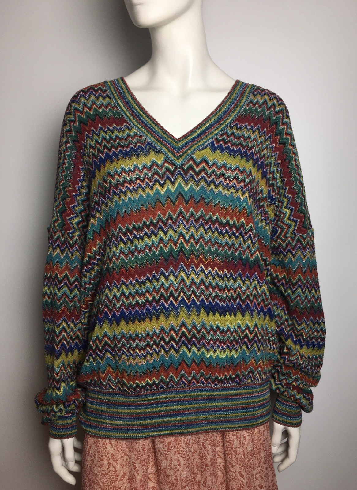 MISSONI Vintage Zig Zag Knit V-neck Sweater Size 52 IT Men XL OS