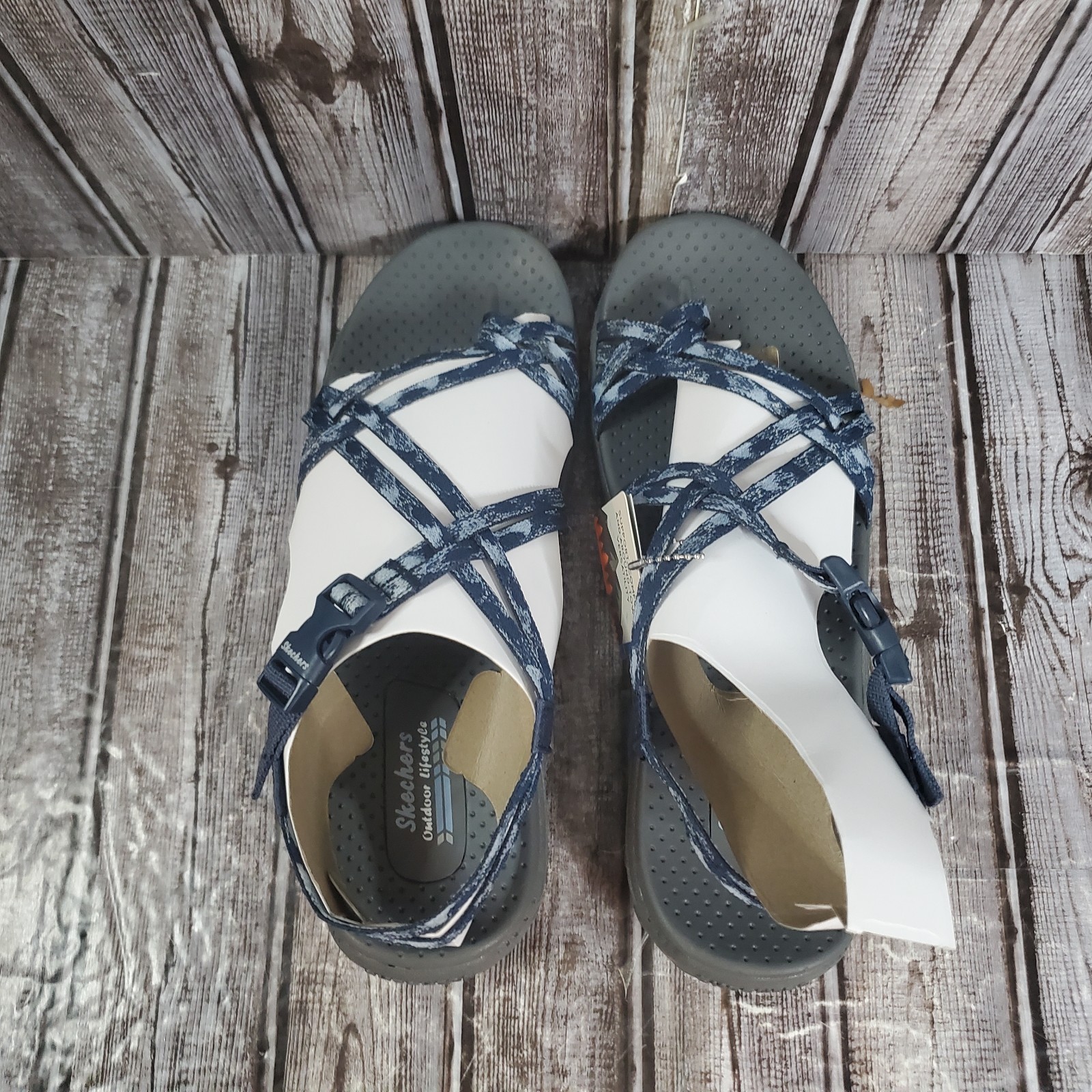 Skechers Women’s Reggae Positive Space Black Strappy Sandals 163595 Navy Size 11