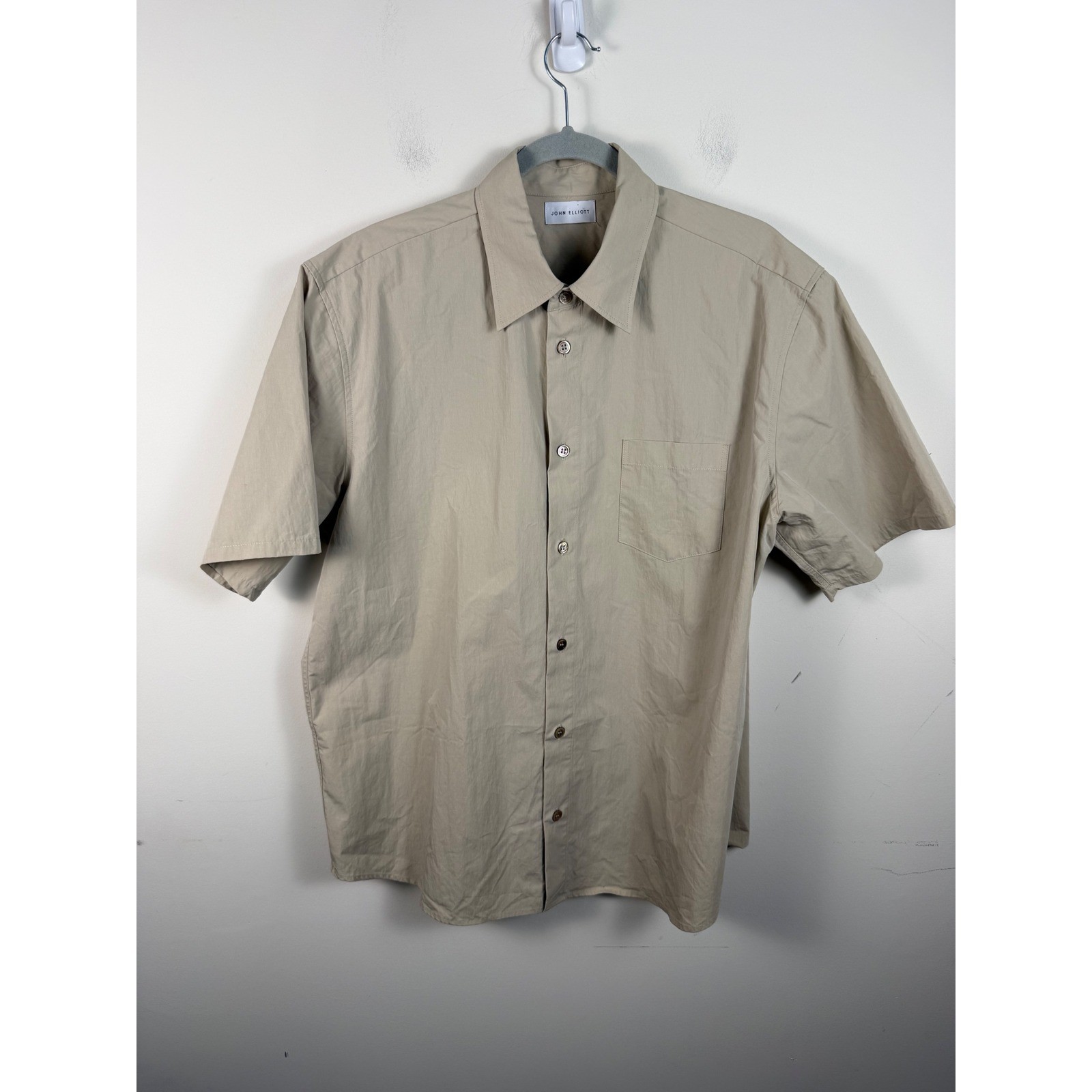 John Elliott Beige Cotton Nylon Camp Short Sleeve Button Up Shirt Size 2 Medium