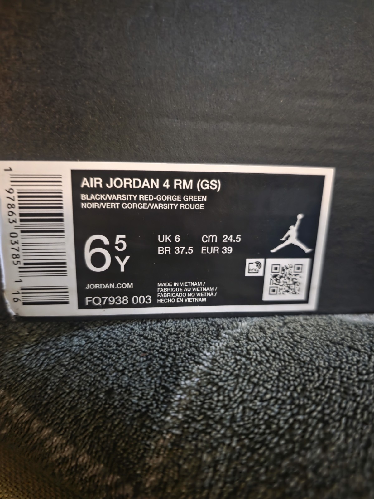 Jordan Air Jordan 4 RM (GS) Sneaker 6.5Y / 8 Women’s Black/Gorge Green/Red