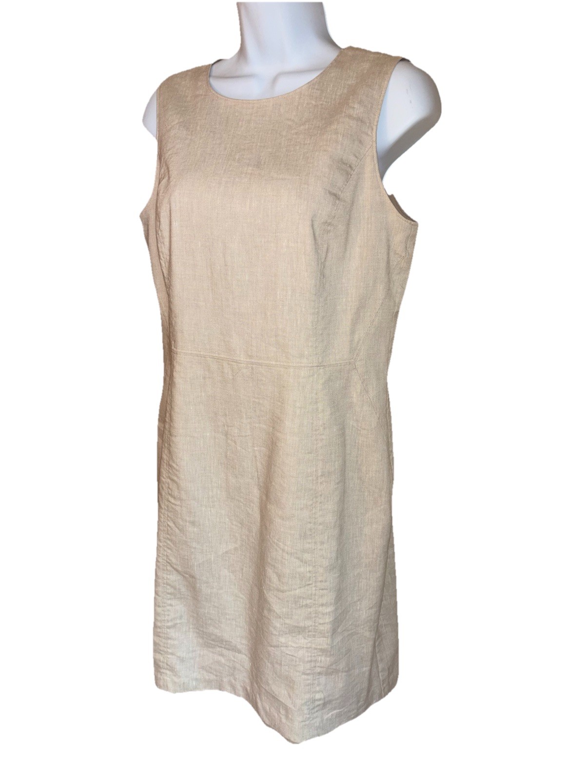 Lands’ End Classic Clothing Linen Blend Dress Beige Size 8 Minimalist Sleeveless