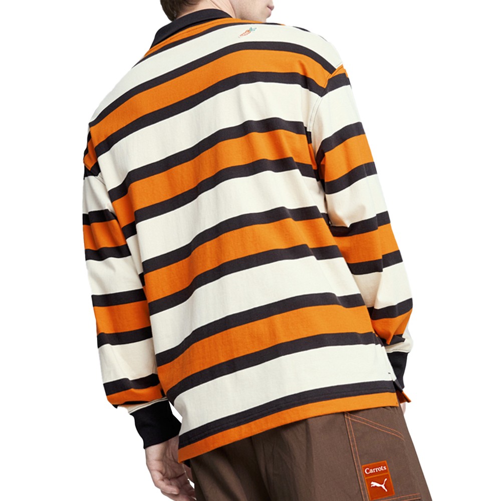 PUMA Carrots X Collared Long Sleeve Pullover Shirt Mens Orange, White Casual Top