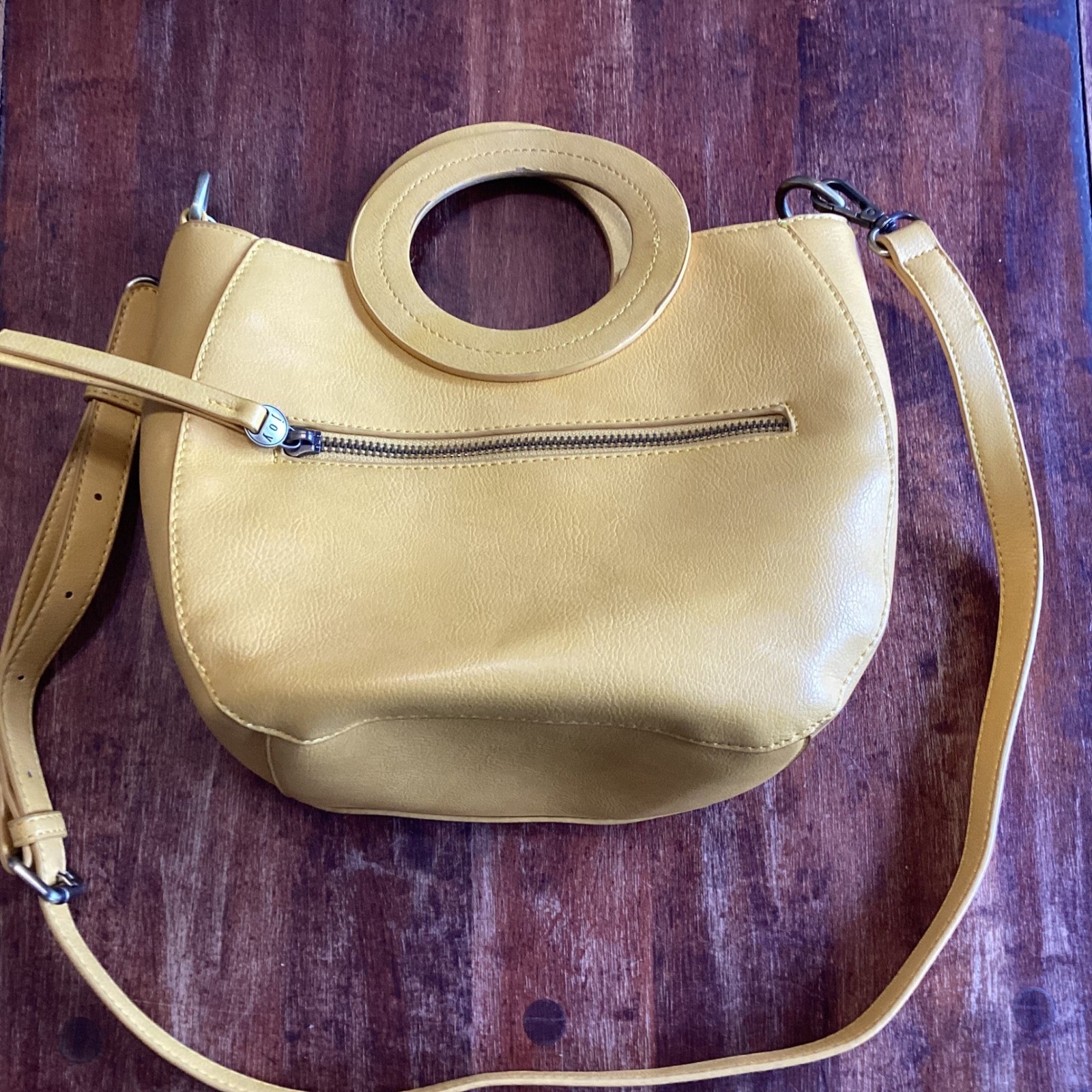 Joy Susan Yellow 100% Vegan Leather Circular Handle Crossbody Handbag Satchel