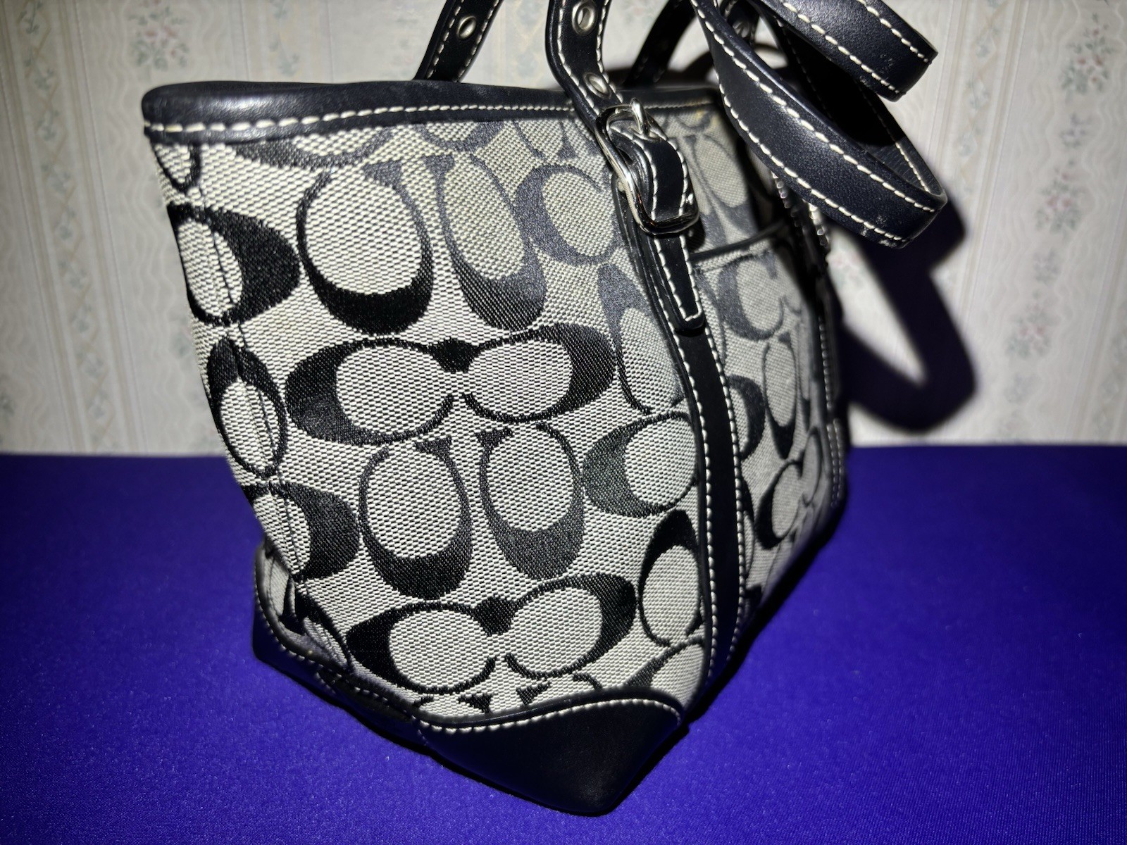 Vintage Coach Y2K Era Monogram Mini Tote 2002 F2J-6043 Signature Canvas Black