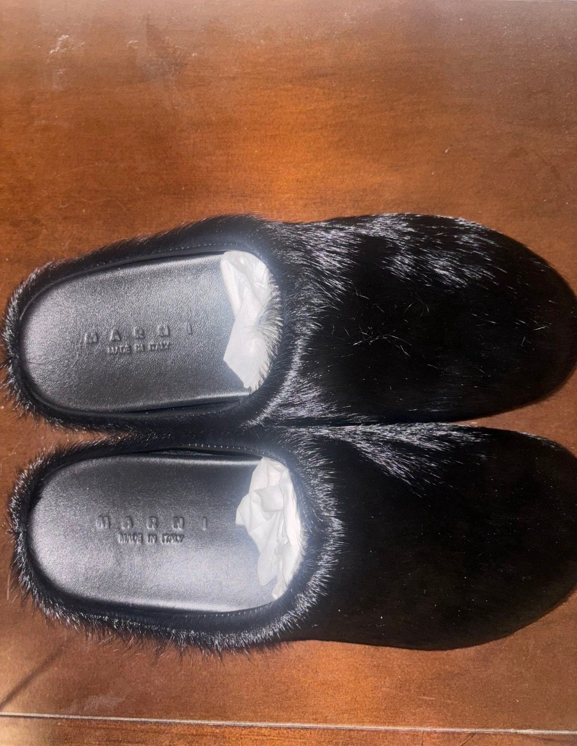 Marnis Men’s Black Fur Mule Slippers Closed Toe Slip-On US 11