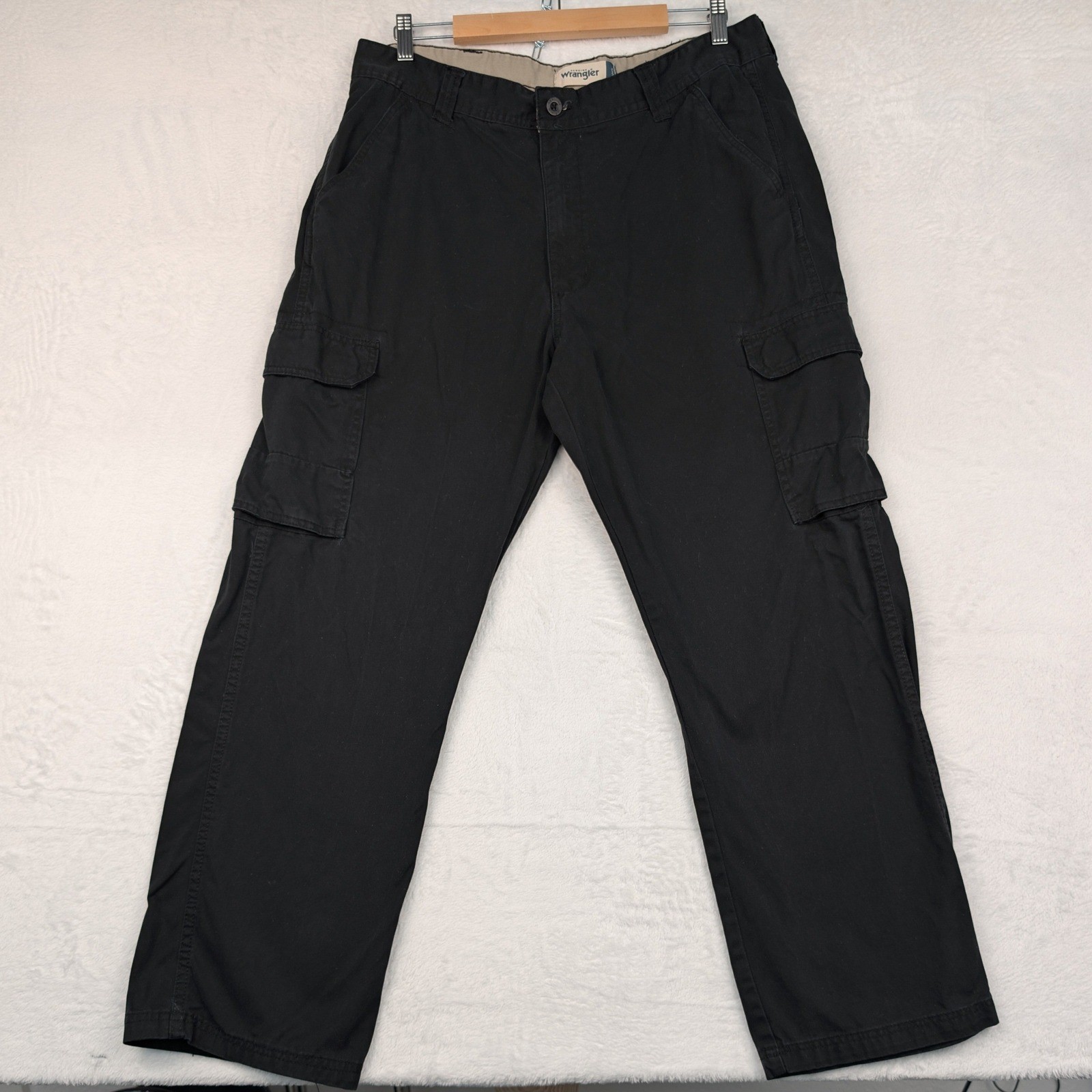 VTG Wrangler Cargo Pants Mens 34×28 Black Genuine Premium Multi Pocket Baggy Y2K