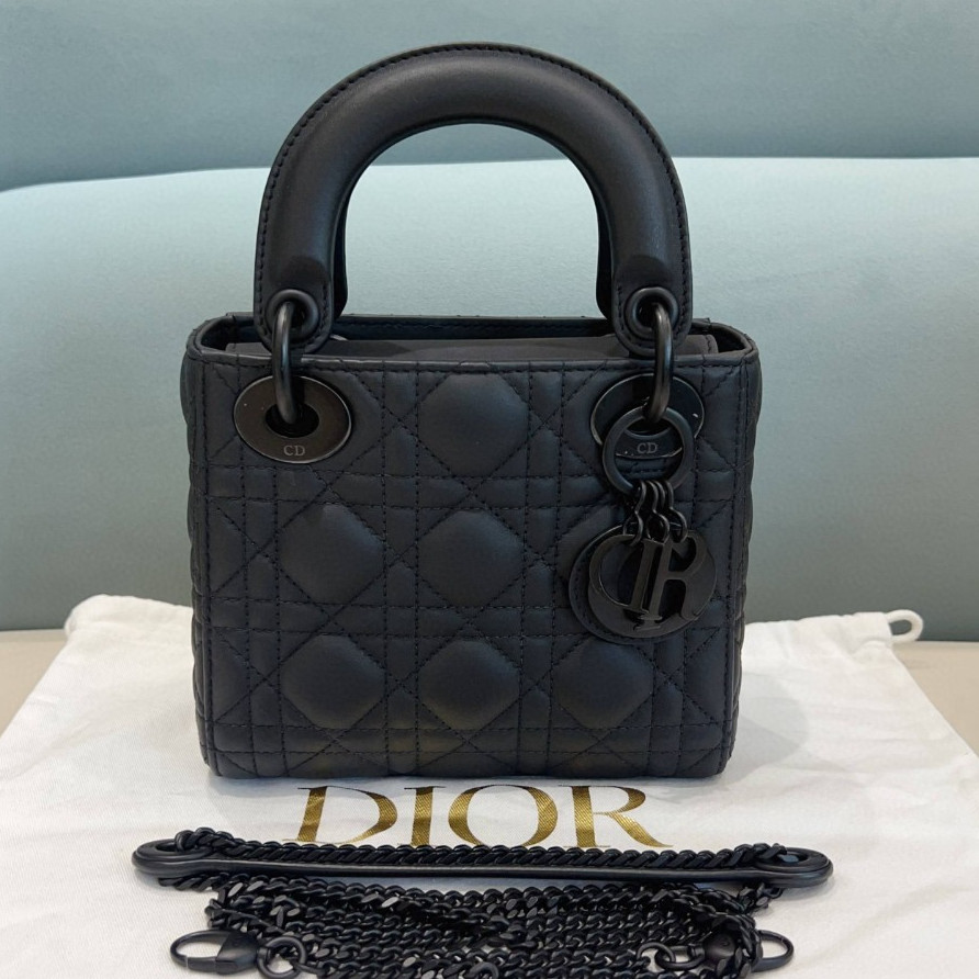 Dior So Black 3-Grid Matte Black Lady Dior Top Handle Bag For Women