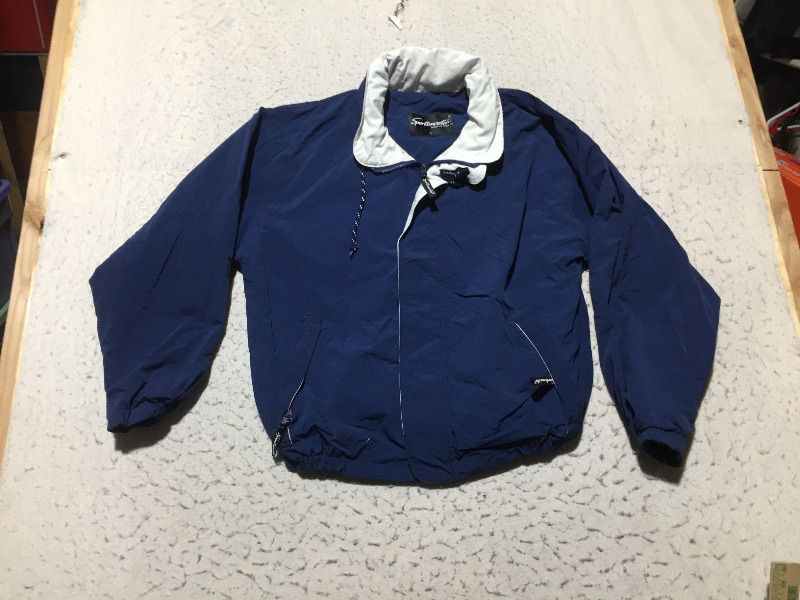 VTG Sportsmaster Active Jacket Mens L Large Blue Zip Pockets Drawstring Neck