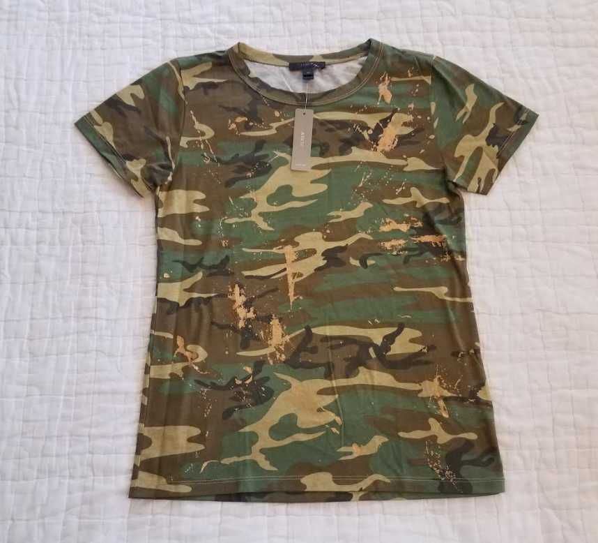 NEW WOMEN’S XXS XS S M L XL J CREW CAMO T-SHIRT IN SPICED CHARTREUSE / GOLD