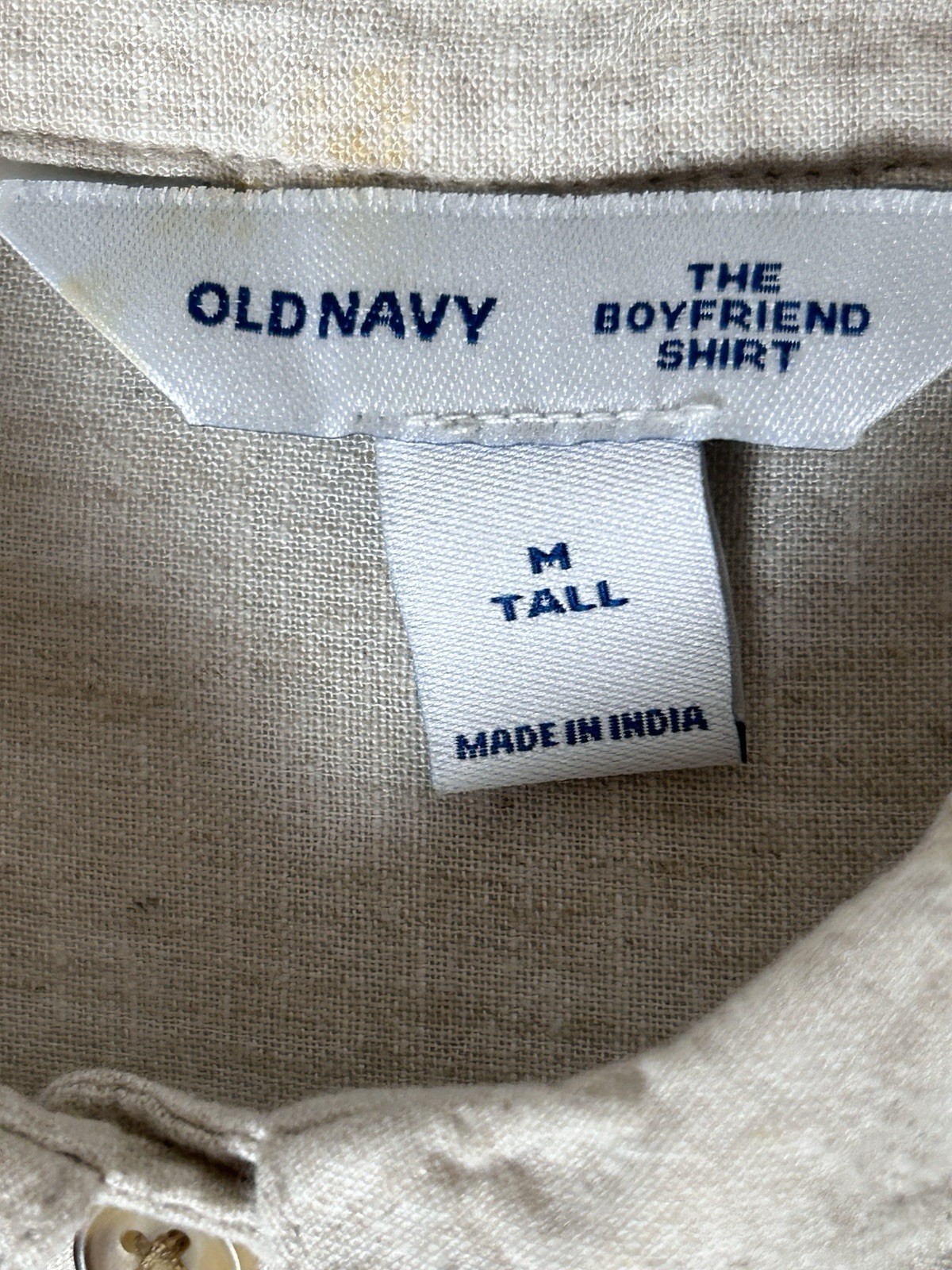 NWT Old Navy Linen Blend Natural Tan Button Long Boyfriend Shirt Blouse 14TALL