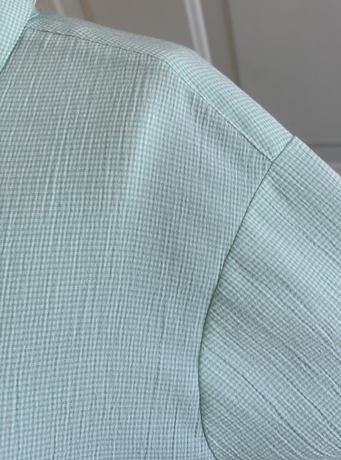 CJ Banks Blouse 3X Mint Green&White Check 3/4 Sleeves Button Down Casual READ!!!