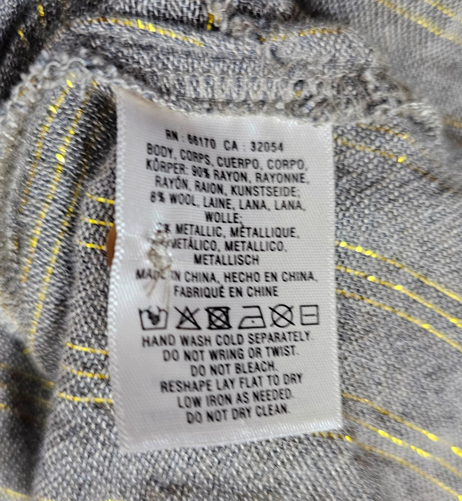 Anthropologie Akemi Kin Womens Blouse Gray Sparkly Gold Rayon Wool Size 2