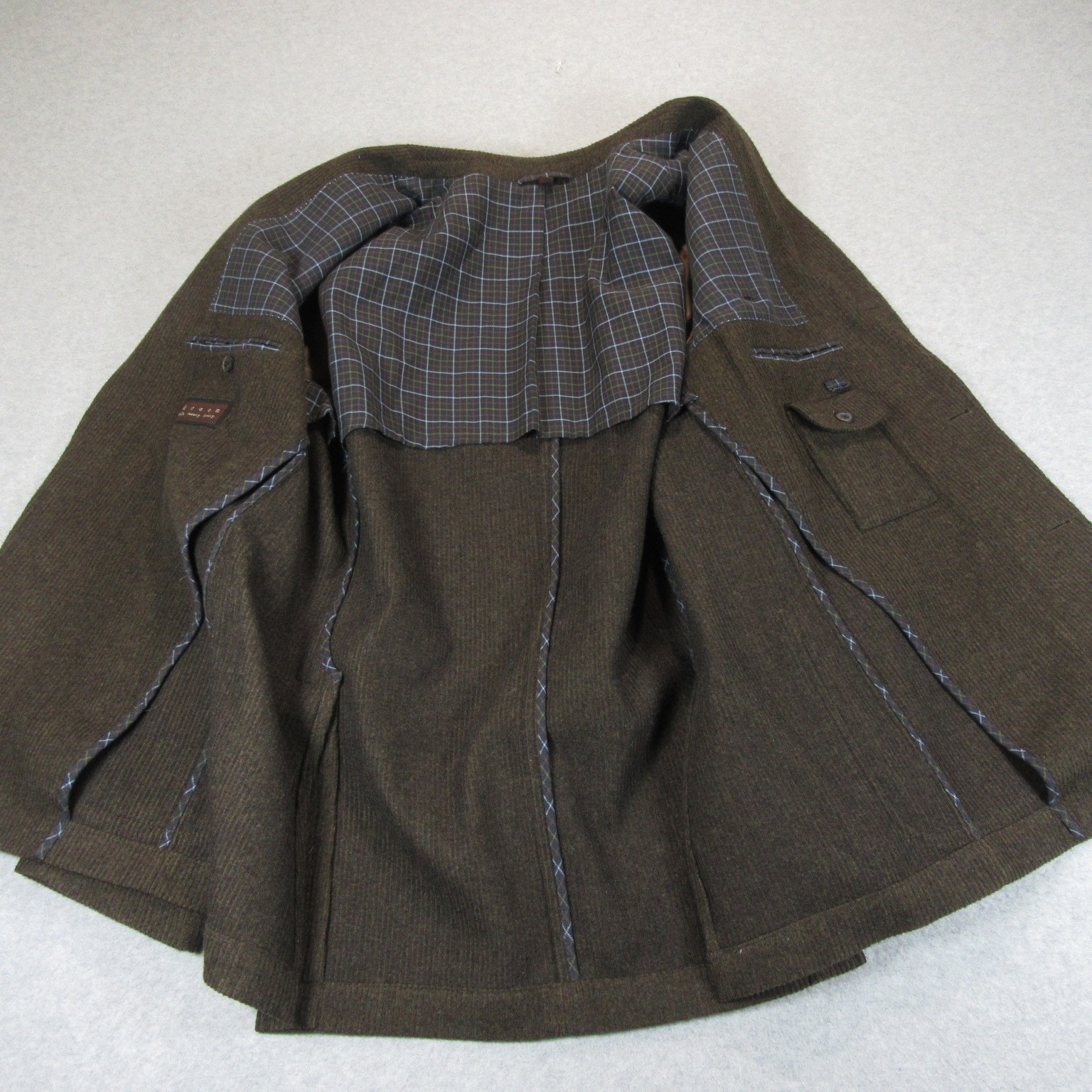 Kroon Tweed Sport Coat 46L 3 Button Brown Textured Stripe Unstructured 2 Vent