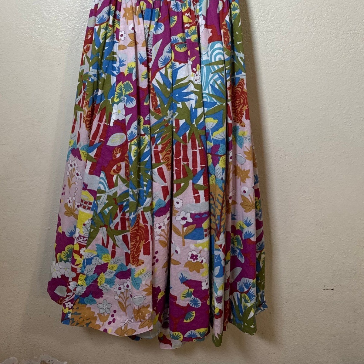 Caroline Constas Women Midi Dress M Multicolor Tropical Cotton Smock Boho Resort