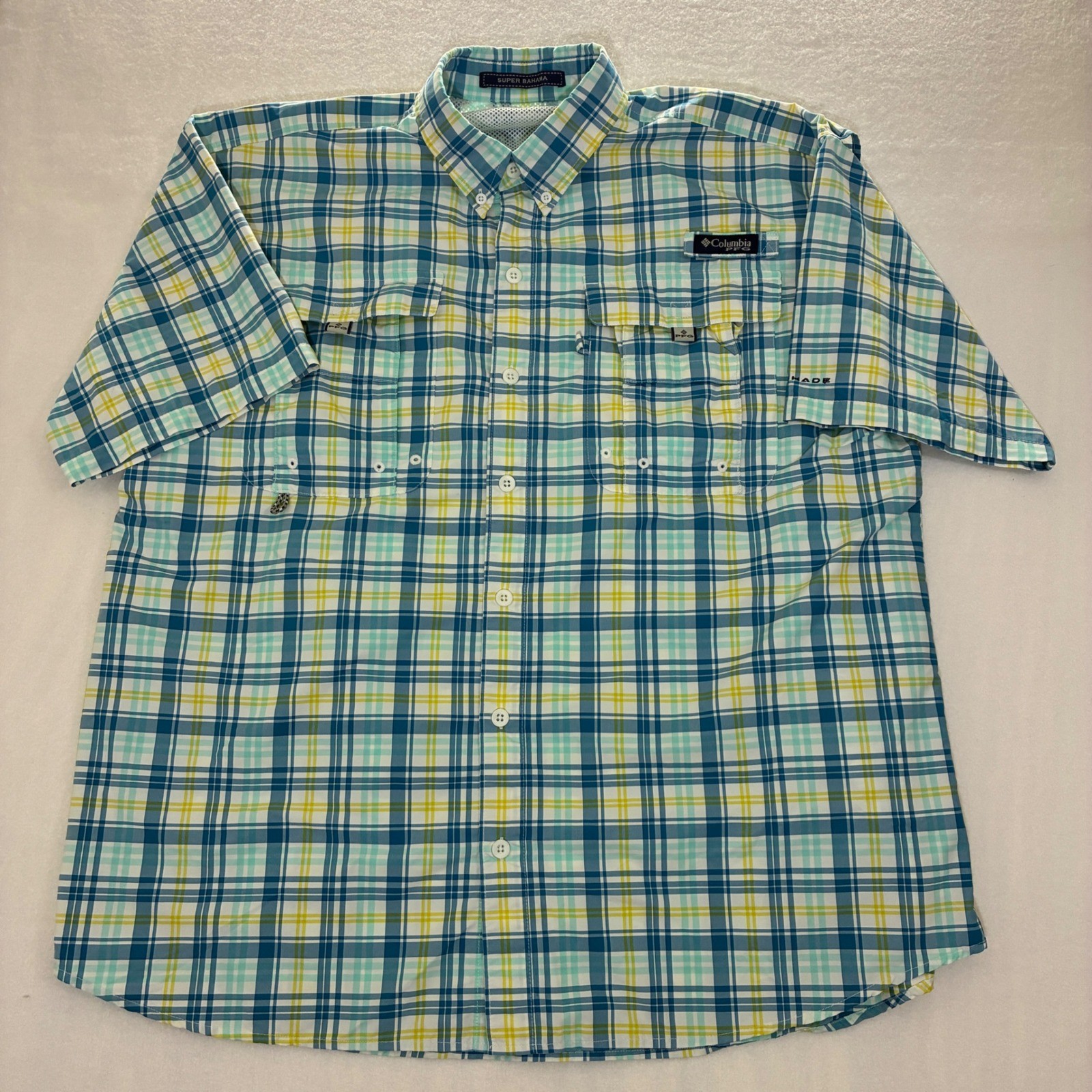 Columbia PFG Super Bahama Men’s Large Plaid Fishing Shirt Vented Omni-Shade